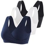 COLOMI Maternity Nursing Bra Wireless Cotton Breastfeeding Bra for Sleep (Black+Navy Blue+White/3Pack, XL, x_l)