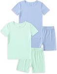 JunNeng Bamboo Viscose Toddler Pajamas,Baby Boy Girl Solid Snug Fit Short Sleeve Summer Sleepwear PJS,Light Green+Blue 4-5 Years