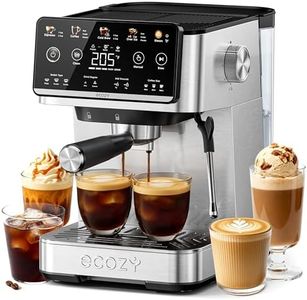 ecozy 4-in-1 Espresso Machine and Coffee Maker Combo with Milk Frother, Cold Brew & Over Ice, Interactive Touch Screen, Stainless Steel, Brezzano Elite Series for Cappuccinos, Lattes, Americanos