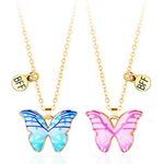 Best Friend Necklace - Friendship Necklace Butterfly Cute Necklaces, Matching Bff Necklace for 2 Girls | Best Friend Jewellery Gifts for Women Friendship Birthday Gifts Christmas, Blue & Pink