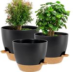 3 Pack Self Watering pots for Indoor Plants 10/9/8 Inch Plant Pots Indoor with Drainage Holes & Saucer planters for Indoor Plants for Home Decor Planters for Outdoor Plants Grow healthy plants (Black)
