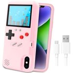 Game Console Case for iPhone,LucBuy Retro Protective Cover Self-Powered Case with 36 Small Game,Full Color Display,Shockproof Video Game Case for iPhone X/XS - Pink