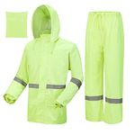 Rain Suits for Men Women Waterproof, Breathable Rain Coats with Eye-Catching Reflective Strip, Durable Rain Gear Jacket Pants, Yellow, Large