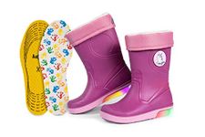 CLUB4BRANDS Wellies Wellington Boots for Children, Detachable Faux Fur Lining With Extra Kaps Insoles, Cool Sole Light Up LEDs and Reflective 3M Scotchlite, Made in Italy (7-7.5 UK/Purple)