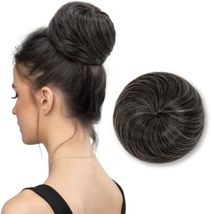SARLA Hair Bun Extension Synthetic Drawstring Updo Fake Ballet Bun for Women Girls Lady Donut Chignon Pepper Grey