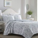 Laura Ashley - King Size Comforter Set, Cotton Reversible Home Bedding, Lightweight Home Decor for All Seasons (Amberley Blue, King)