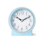 Amazon Basics Analog Table Clock with Alarm and Snooze, Silent Operation, Manual Brightness, ABS, Light Blue, Battery Operated Design for Home, Desk or Office Use (Size: 11.5 × 12.4 × 5.4 cm)