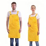 BIGHAS H Back Style Apron with Pocket for Women, Men Adjustable Large Size Comfortable, Kitchen, Home, Cooking 16 Colors (Yellow)