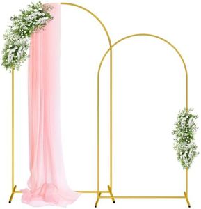 Pureegg Metal Arch Backdrop Stand Set - Set of 2 (7.2ft/6.0ft), Gold Wedding Stand with Stable Base, Elegant Backdrop Cover for Party, Birthday, Baby Shower, Graduation, Easy to Assemble