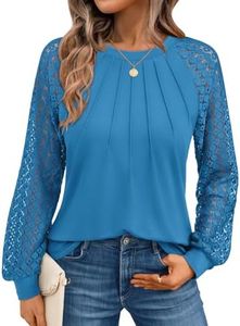 AUTOMET Womens Long Sleeve Shirts Lace Tops Business Casual Fall Fashion Outfits Clothes Knitted Y2k Blouses Greyblue L
