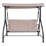 SFAREST 3 Seater Swing Chair, Hammock Bench Garden Swing Seat with Adjustable Canopy and Cushions, Outdoor Hanging Rocking Chair for Balcony Backyard Poolside (Beige)