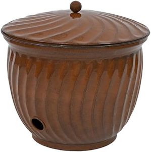 Sunnydaze Metal Garden Hose Holder Pot with Lid - UV-Resistant Brown Glaze Finish - Holds up to 145-Foot Hose