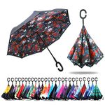 NNY Inc Double Layer Inverted Umbrella Cars Reverse Open Folding Umbrellas, Windproof UV Protection Large Self Stand Upside Down Straight Umbrella for Golf Women and Men with C-Shaped (Bella)