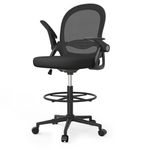 naspaluro Drafting Chair Tall Office Chair Ergonomic Desk Chair Swivel Painting Chair with Flip-up Armrests and Adjustable Footrest Ring for Home Office - Black