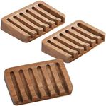 IMPRESA [3 Pack] Self Draining Soap Dish for Dry, Lasting Soap – Water-Proof Acacia Wood Soap Dishes – Vintage Sloped Design for Bathroom and Kitchen – Sturdy Soap Tray for Shower