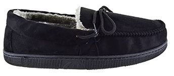 sole london Mens Warm Faux Suede Sheepskin Fur Lined Winter Moccasins Indoor Tassel Slippers Black