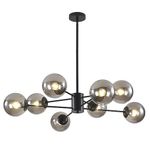 actiwoqi Glass Globe Chandelier Mid Century Modern Pendant Lights Black Ceiling Hanging Light Fixture with Smoke Gray Glass Shade Sputnik Chandeliers for Kitchen Island Living Dining Bedroom (Black)