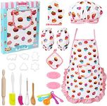 Vanmor Cute Kids Cooking and Baking Sets, 24 Pcs Kids Aprons for Girls Toddler Chef Hat Apron Dress Up Chef Costume, Little Girl Apron Sets Pretend Gifts for 3 4 5 6 7 8 Years Old Girls