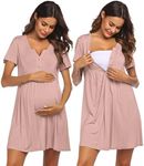 Ekouaer Labor and Delivery Gown, Nursing Nightgown, Maternity Nightgowns for Hospital Short Breastfeeding Nightgown S-XXL, Misty Rose, Large