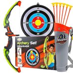 Toysery Bow and Arrow for Kids with LED Flash Lights - Archery Set with 6 Suction Cups Arrows, Target, and Quiver, Practice Outdoor Toys Archery Set for Children Above 6 Years Old, Green