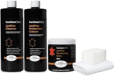 Furniture Clinic Leather Complete Restoration Kit | with Leather Recoloring Balm, Cleaner, 2-in-1 Protection Cream & Conditioner, Sponge, and Cloth | Leather Repair Kit for Furniture (Red)