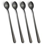 IQCWOOD Long Handle Spoons, 9-inch Black Iced Tea Spoons, Coffee Stirrers, Stainless Steel Coffee Spoons Bar Spoon, Coffee Bar Tea Spoons Long Teaspoons Cocktail Spoons for Stirring, Set of 4