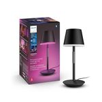 Philips Hue Go Smart Portable Table Lamp [Downlight - Black] White & Colour Ambiance LED with Bluetooth. For Home Indoor Lighting, Bedroom, Livingroom, Diningroom, Office. Works with Alexa