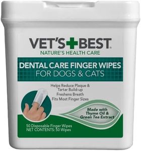 Vet's Best Dental Care Finger Wipes - Reduces Plaque & Freshens Breath - Teeth Cleaning Finger Wipes for Dogs & Cats - 50 Count
