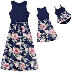 IFFEI Mommy and Me Dresses Matching Outfits Floral Printed Sleeveless Tank Maxi Dress for Mother and Daughter Blue-Pink 3-6M
