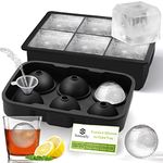 Ice Cube Moulds & Trays Set,Round Silicone Sphere Giant Ice Ball Maker with Lid,Large Square Ice Cube Tray for Freezer,Prefect for Whiskey,Cocktails,Gin & Drinks Ice Cool,Reusable & BPA Free