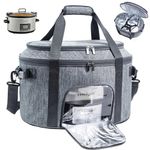 BAGSPRITE Slow-cookers Carrying Bag for 6-8 Quart, Grey, Portable Case with See-through Window & Lid Holder, Insulated, Double Layers, Compatible with Crock-Pot & Hamilton Beach