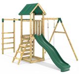 Rebo® Children's Adventure Playset Wooden Climbing Frame with Monkey Bar, Swings and Slide - Arvon | OutdoorToys | Sturdy Wooden Construction, Pressure Treated Timber