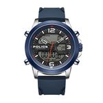 Police Rig Mens Digital Watch with Blue Dial and Blue Silicone Strap, 47mm Stainless Steel Case in Branded Watch Box PEWJP2194740-2 Year Warranty