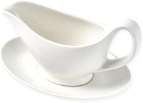 Dinnerlit Gravy Boat with Saucer - 16oz Fine Porcelain Sauce & Salad Dressing Boat (White)