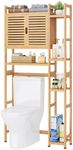 YITAHOME Over The Toilet Storage Bamboo Over-The-Toilet Cabinet with Shelf & Waterproof Feet Pad, Space Saver Storage Rack for Bathroom, Natural