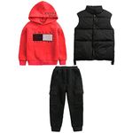 amropi Boy's Hoodie Tracksuit Set Pullover Sweatshirt Vest Top Jogging Pants 3 Pieces Sweatsuit Red Black, 7-8 Years