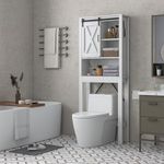 Giantex Over The Toilet Space Saver Cabinet - Freestanding Bathroom Storage Cabinet, 3-Position Adjustable Shelves, Above Toilet Organizer with Sliding Barn Door, 3-Tier Toilet Organizer Rack, White