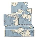 Kids Wrapping Paper - 6 Sheets of Blue Gift Wrap - World Map - Birthday Wrapping Paper for Boys Girls - Comes with Fun Stickers - Recyclable - By Central 23