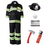 yolsun Black Fireman Costume for Kids, Boys' and Girls' Firefighter Dress up (8-9Y, Black)