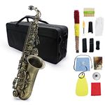 Btuty Eb E-flat Sax High Grade Antique Finish Bend Alto Saxophone Abalone Shell Key Carve Pattern with Case Gloves Cleaning Cloth Straps Brush