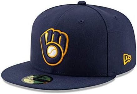 New Era 59Fifty Hat Milwaukee Brewers Glove Navy Blue Alt2 Fitted Cap (7 1/2)