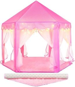 Senodeer Princess Tent with Fluffy Rug, Twinkle Star Lights, Starry Projector Night Lights for Girls, Pink Play Tent for Kids, Girls Toys Set for Indoor and Outdoor Games, Princess Castle Playhouse