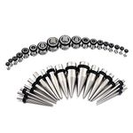 D.Bella 14G-00G 36 pcs Silver Ear Gauges Stretching Kit Tapers Plugs Eyelets Implant Grade Steel