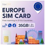 travSIM Europe SIM Card with 35GB of Data (4G/5G speeds) | Valid for 21 Days | Data only SIM | Use apps Like Whatsapp, Facebook, Instagram, and Telegram | Use SIM Card Europe in All EU Countries