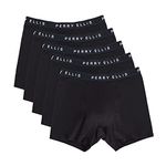 Perry Ellis Men's Cotton Stretch Boxer Briefs, Tagless, No Roll Waistband, 5 Pack, Black, Medium