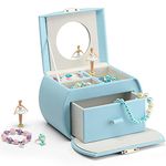 Vlando Musical Jewellery Box with Spinning Ballerina, Lockable Jewelry Case with Unicorn Sticker for Children Bracelet, Ring, Necklace, Gift for kids (Sky Blue)