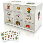 9 Mini Drawer Sticker Storage Organizer, Craft Organizer Cabinet with Cute Stickers 2-Pack, Desk Organizer with Drawers Removable, Sticker Organizer Box for DIY Art Office Supplies, Dust-proof