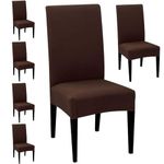 Styleys Polyester Chair Cover Elastic Stretchable Removable Washable Dining Chair Covers Protector Seat Slipcovers (SD17 Brown, Set of 6)