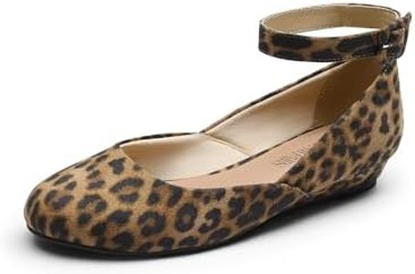 DREAM PAIRS Women's Dress Flats Ballet Low Wedge Round Toe Ankle Strap Comfortable Casual Flats Shoes,Size 7.5,Leopard-Suede,REVONA