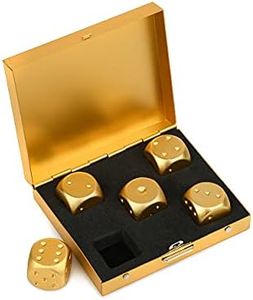 DS. DISTINCTIVE STYLE Aluminum Alloy Dice 5 Pieces 16mm Portable Dices with Metal Box 6 Sided Dice Poker Party Game Toy Portable Dice Man - Golden